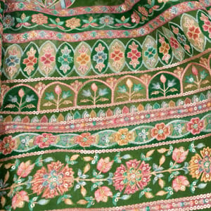 Green Color Viscose Organza Embroidered Fabric