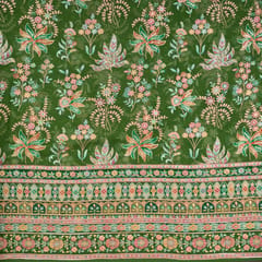 Green Color Viscose Organza Embroidered Fabric