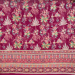 Purple Color Viscose Organza Floral Embroidered Fabric