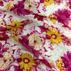 Yellow & Pink Color Pure Viscose Chinon Sequins Embroidered Fabric