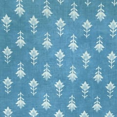 Light Blue With White Floral Printed Cotton Fabric