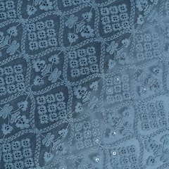 Dark Grey Color Georgette Chikan Embroidered Fabric (1.75Meter Piece)