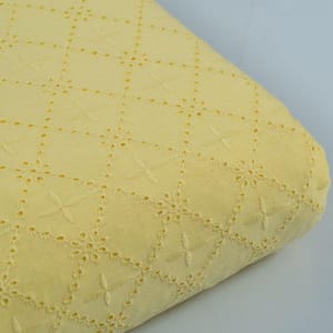 Lemon Color Cotton Chikan Embroidered Fabric (1.75Meter Piece)