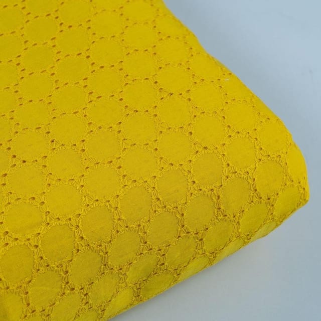 Yellow Color Cotton Chikan Embroidered Fabric (1Meter Piece)