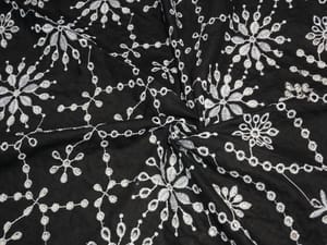 Black Heavy Kalash Pattern Schiffli Embroidered Fabric