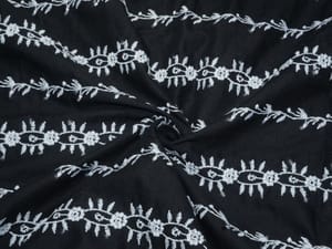 Black White Thread Floral Lace Pattern Schiffli Embroidered Fabric