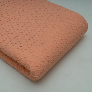 Peach Color Cotton Chikan Embroidered Fabric (1.60Meter Piece)