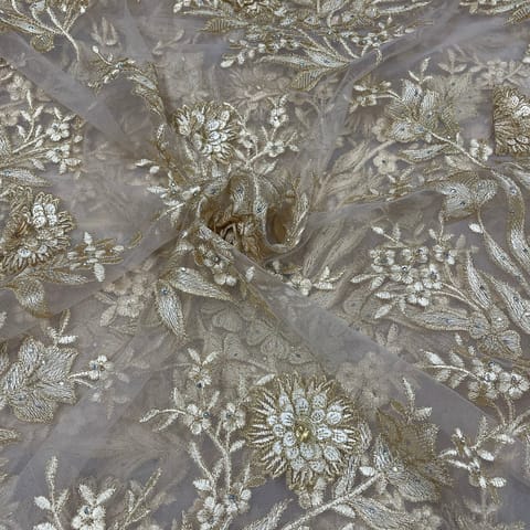 Gold Color Net Embroidered Fabric