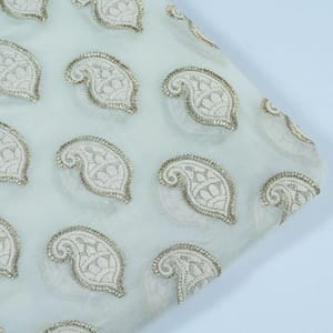 White Dyeable Georgette Embroidered Fabric (1Meter Piece)