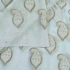 White Dyeable Georgette Embroidered Fabric (1Meter Piece)