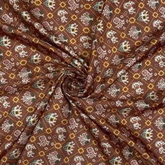 Brown Color Poly Tussar Printed Fabric