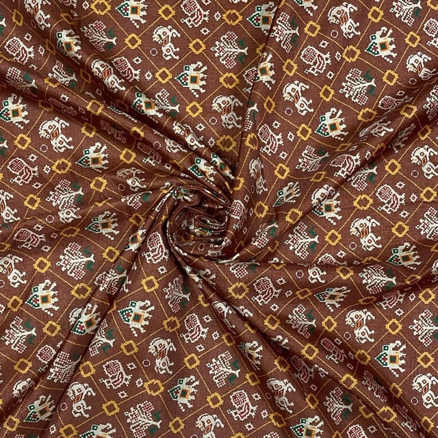Brown Color Poly Tussar Printed Fabric