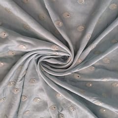 Sea Blue Color Mysor Silk Embroidered Fabric
