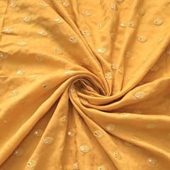 Yellow Color Mysor Silk Embroidered Fabric