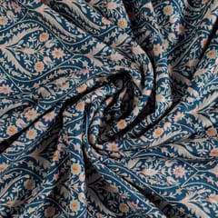 Peacock Blue Color Dola Silk Print with Embroidered Fabric