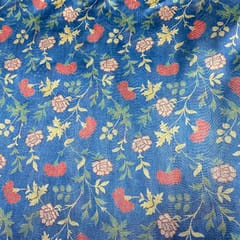 Blue Color Semi Tussar Printed Fabric
