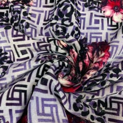 Purple Color Pure Silk Velvet Printed Fabric