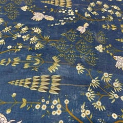 Navy Blue Color Pure Chanderi Silk Printed Fabric