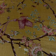 Mustard Color Pure Chanderi Silk Printed Fabric