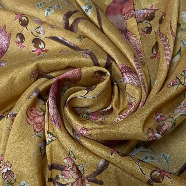 Mustard Color Pure Chanderi Silk Printed Fabric
