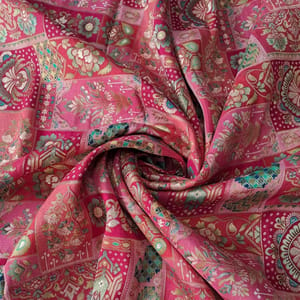 Pink Color Dola Silk Jacquard Print with Embroidery Fabric