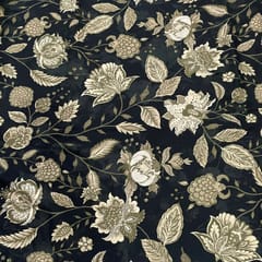 Black Color Cotton Linen Printed Fabric