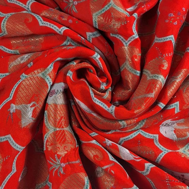 Red Color Georgette Zari Printed Fabric