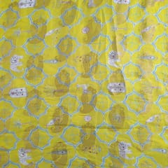 Yellow Color Georgette Zari Printed Fabric