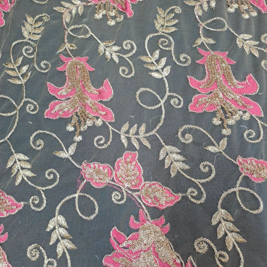 Gold Color Net Embroidered Fabric