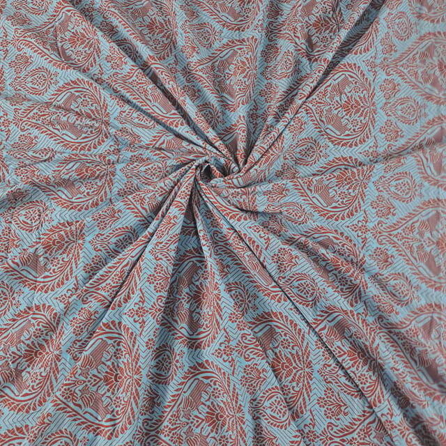 Sky Blue Color Corduroy Printed Fabric