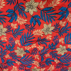 Red Color Pure Chanderi Printed Fabric