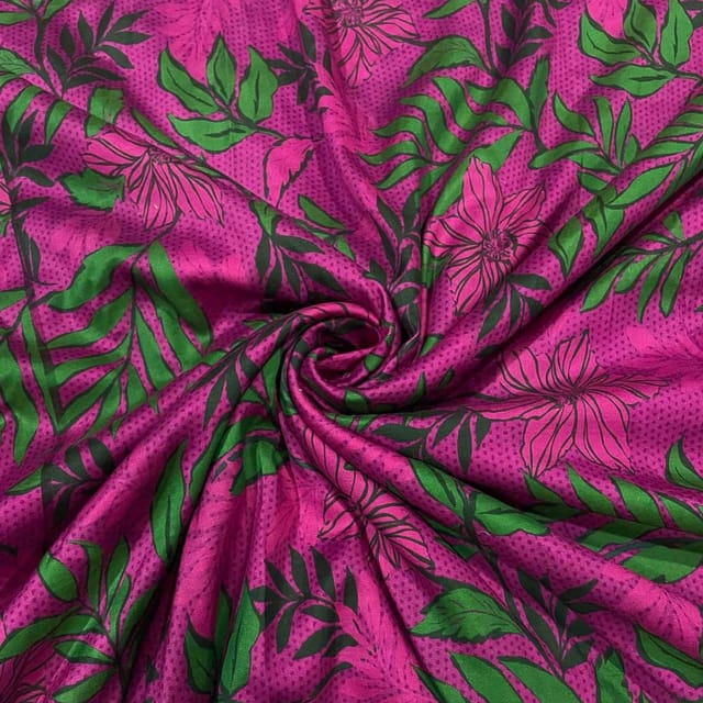 Pink Color Pure Chanderi Printed Fabric