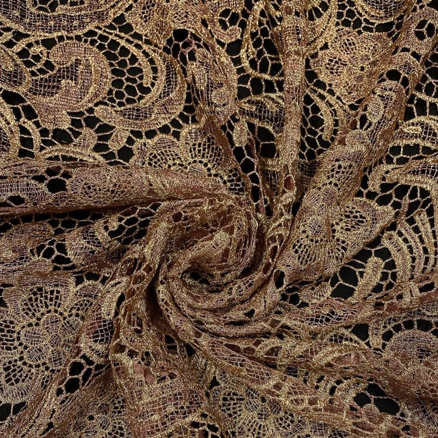 Golden Color Prada Net Two Tone Cutwork Embroidered Fabric