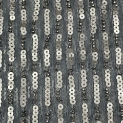 Dark Grey Color Net Sequins Embroidered Fabric