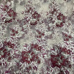 Maroon Color Net Embroidered Fabric