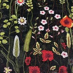 Black Color Net Embroidered Fabric