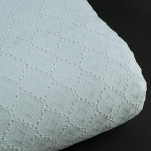 White Color Dyeable Cotton Chikan Embroidered Fabric (1.80Meter Piece)