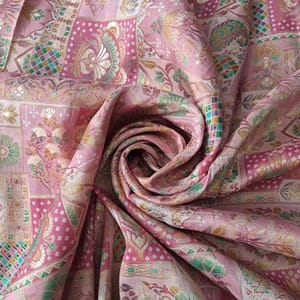 Light Pink Color Dola Silk Jacquard Print with Embroidery Fabric