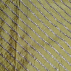 Yellow Color Chinon Embroidered Fabric