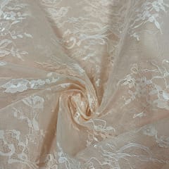 Peach Color Organza Net Embroidered Fabric