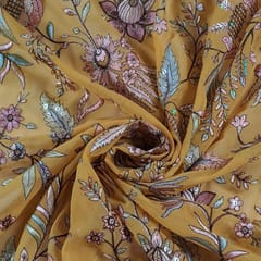 Mustard Color Georgette Embroidered Fabric