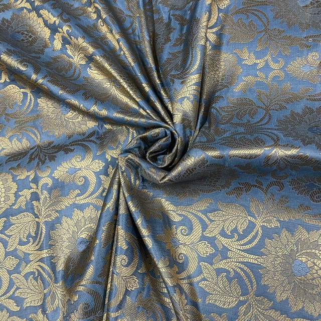 Grey Color Semi Brocade Fabric