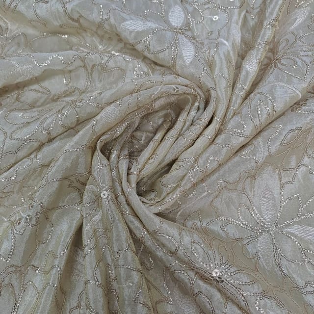 Golden Color Tissue Embroidered Fabric