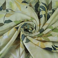 Lemon Color Georgette Satin Printed Fabric