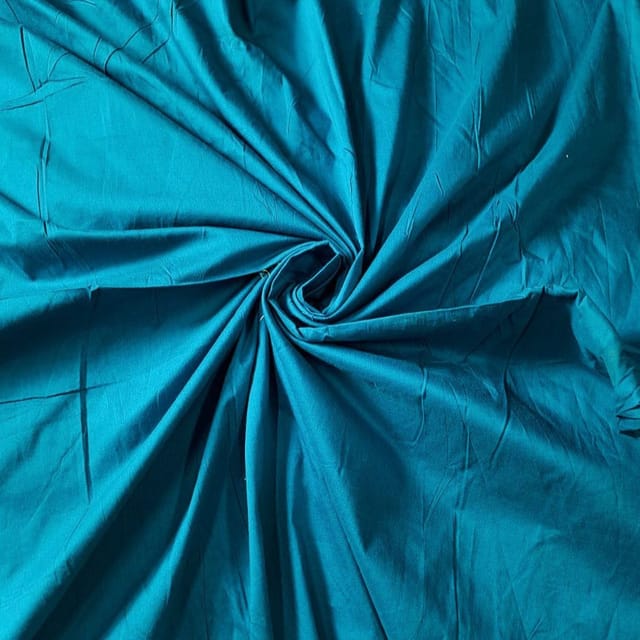 Dull Peacock Blue Color Cotton Silk Fabric (N394)