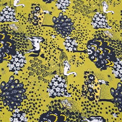 Mustard Color Pure Crepe Printed Fabric