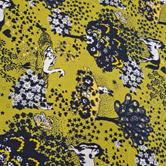 Mustard Color Pure Crepe Printed Fabric