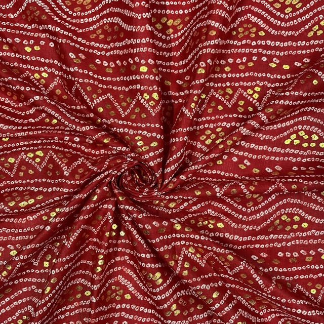 Red Color Linen Slub Foil Printed Fabric