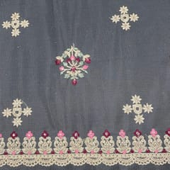 Grey Color Net Embroidered Fabric