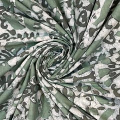 Green Color Cotton Cambric Dabu Printed Fabric